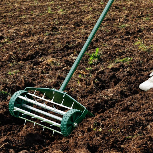 Lawn Aerator 18-inch Garden Yard Rotary Push Tine Heavy Duty Spike Soil Aeration, 40.5-in Handle (Green w/Fender) - GoplusUS