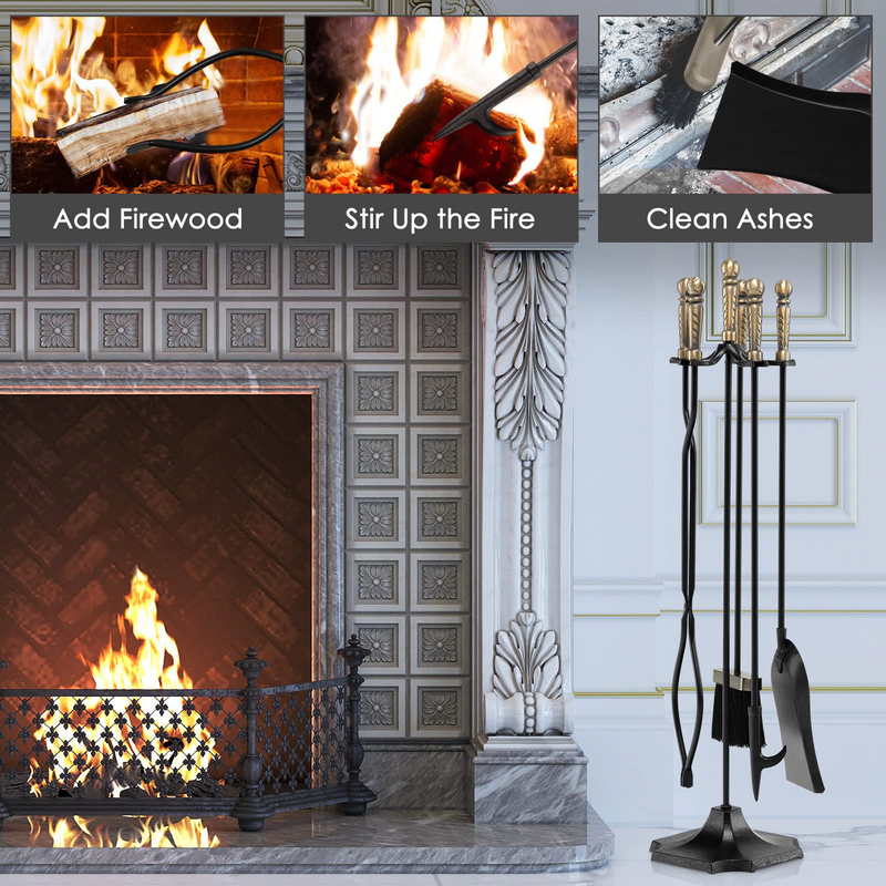 Load image into Gallery viewer, Goplus Fireplace Tool Set, Outdoor Modern Fireplace Tools with Poker, Shovel, Fire-Resistant Brush, Tong, Stand - GoplusUS
