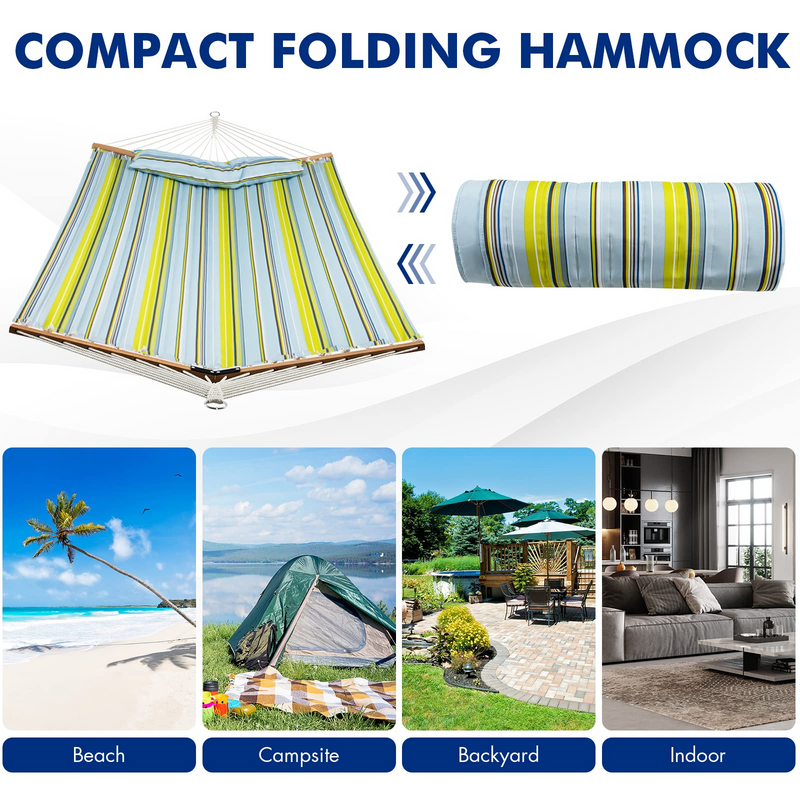 Load image into Gallery viewer, Goplus 10.5 FT Hammock, Quilted 2 Person Hammock w/Detachable Pillow, 495LBS Capacity - GoplusUS

