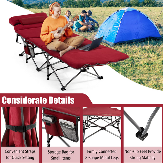 Goplus Camping Cot, Folding Camping Cot with Mattress, Pillow - GoplusUS