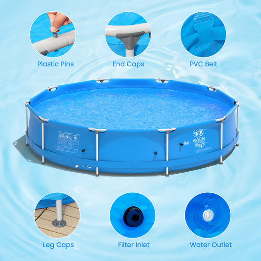 Above Ground Swimming Pool, 12ft x 12ft x 30inch Outdoor Steel Frame Pool - GoplusUS