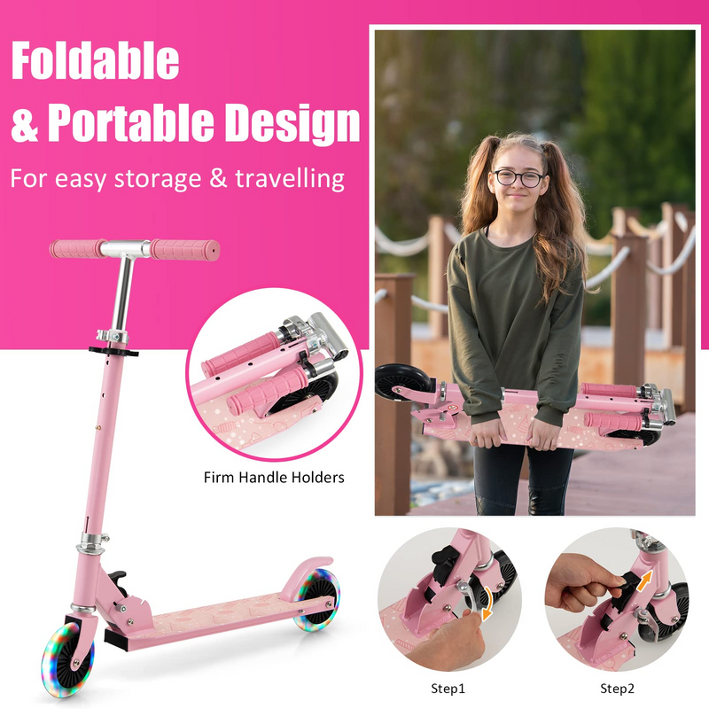 Load image into Gallery viewer, Goplus Folding Kick Scooter for Kids, 2 Light Up Flashing Wheels Scooter W/ 3 Adjustable Heights, Rear Brake System - GoplusUS
