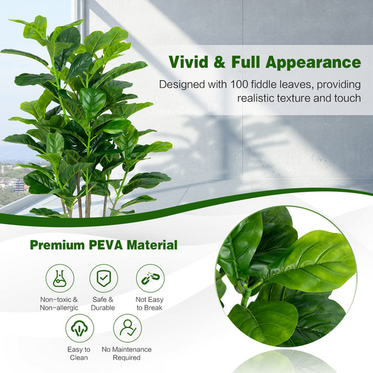 Goplus Fake Fiddle Leaf Fig Tree, 2-Pack 51'' Tall Artificial Tree Greenery Plants in Pots W/100 Leaves - GoplusUS