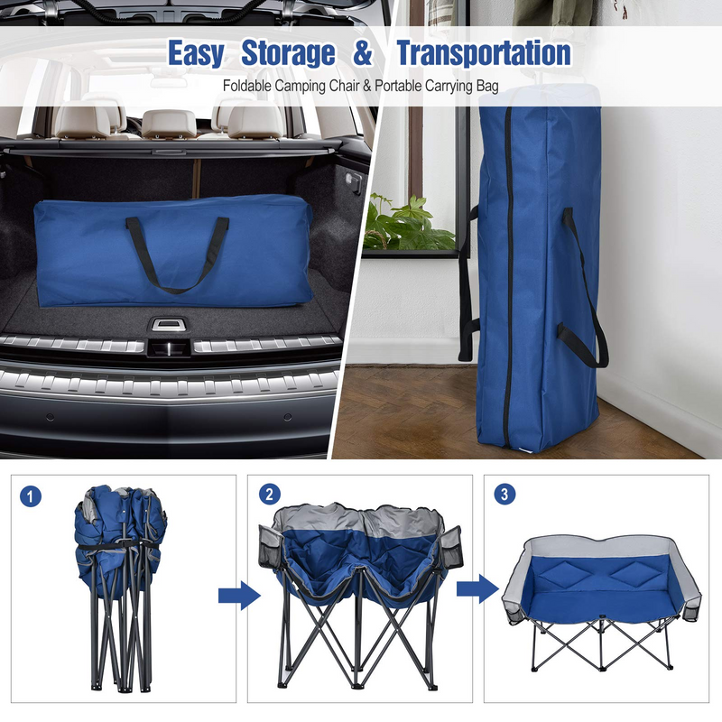 Load image into Gallery viewer, Goplus Loveseat Camping Chair, Double Folding Chair for Adults Couples w/Storage Bags &amp; Padded High Backrest - GoplusUS
