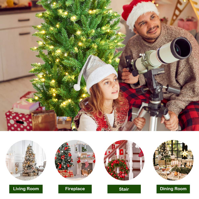 Load image into Gallery viewer, Goplus 6ft Pre-lit Artificial Christmas Tree, Hinged Fir Pencil Christmas Tree with 250 LED Lights - GoplusUS
