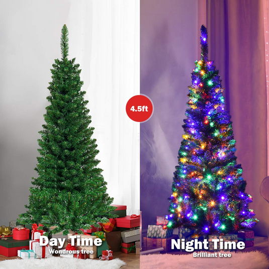 Goplus 4.5FT / 6.5FT / 7.5FT Prelit Pencil Christmas Tree, Premium Hinged Fir Tree - GoplusUS