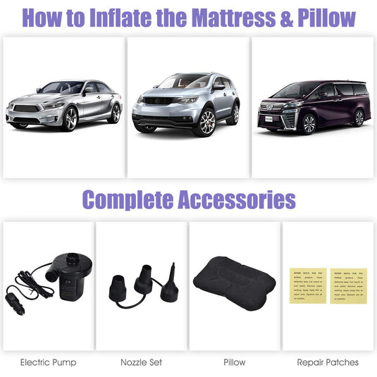 Inflatable Car Air Mattress, Backseat SUV Air Bed w/Pillow, Portable Car Mattress for Camping Travel Rest - GoplusUS