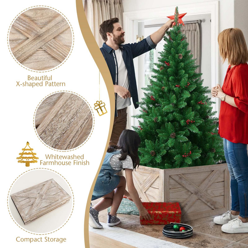 Load image into Gallery viewer, Goplus Wooden Tree Collar Box, 100% Solid Wood Farmhouse Tree Box, Rustic Christmas Tree Skirt - GoplusUS
