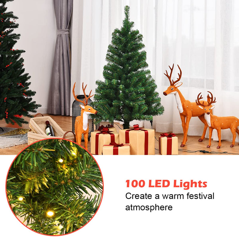 Load image into Gallery viewer, 4ft Pre-Lit Christmas Tree, Artificial PVC Xmas Tree with 100 Warm White LED Lights and Stable Triangular Stand - GoplusUS
