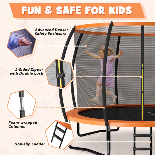 Goplus Recreational Trampolines 8FT 10FT 12FT, 400LBS Bearing Outdoor Trampoline with Enclosure - GoplusUS