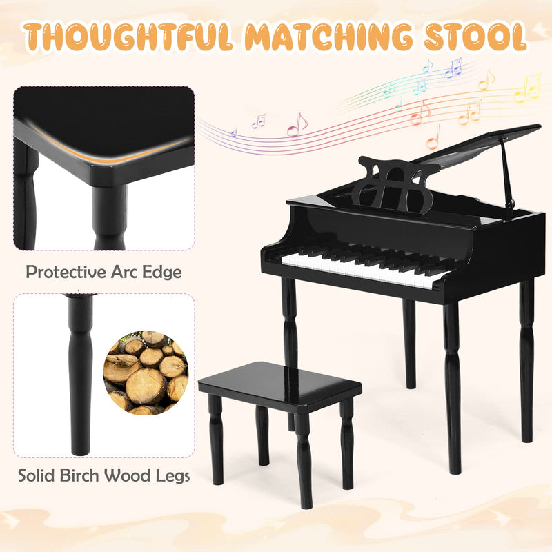 Load image into Gallery viewer, Goplus 30-Key Classical Kids Piano, Mini Grand Piano Wooden Learn-to-Play Musical Instrument Toy with Bench (4 Straight Leg-Black)
