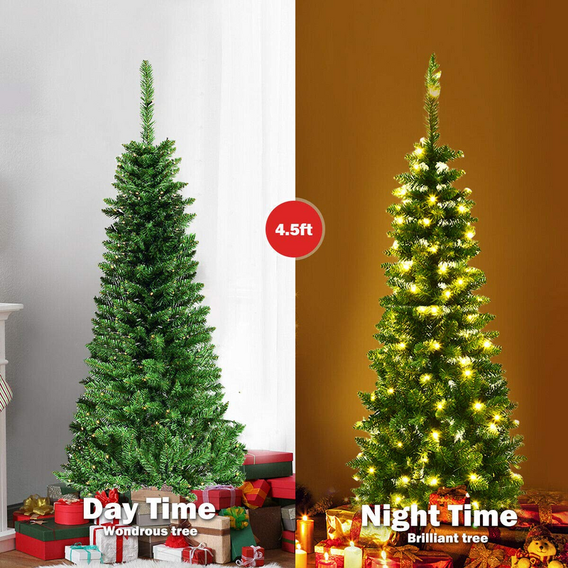 Load image into Gallery viewer, Goplus Prelit Pencil Christmas Tree, 4.5FT Premium Hinged Fir Tree - GoplusUS
