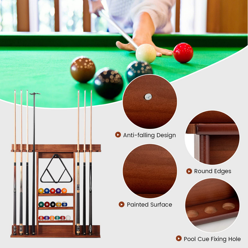 Load image into Gallery viewer, Goplus Pool Cue Rack, Wall Mounted Billiard Stick Holder, Made of Solid Pine Wood - GoplusUS
