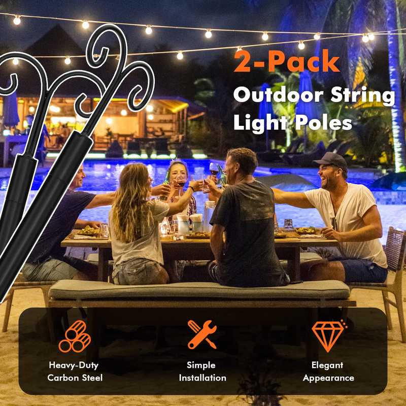 Load image into Gallery viewer, Goplus String Light Pole for Outside, 2 Pack 8ft / 10 ft Outdoor Metal Poles with Hooks for Hanging String Lights - GoplusUS
