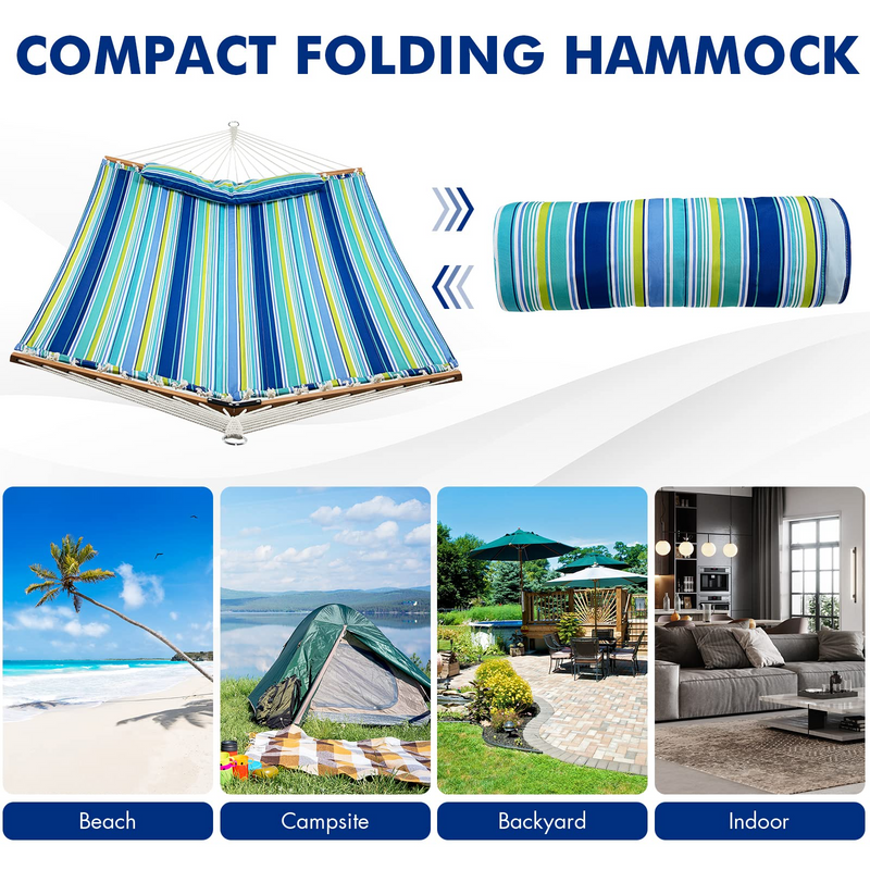 Load image into Gallery viewer, Goplus 10.5 FT Hammock, Quilted 2 Person Hammock w/Detachable Pillow, 495LBS Capacity - GoplusUS
