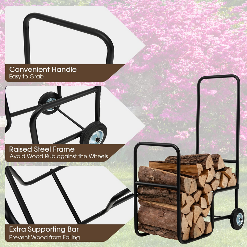 Load image into Gallery viewer, Goplus Firewood Log Cart Carrier, Indoor and Outdoor Wood Rack Storage Mover with Anti-Slip and Wear-Resistant Wheels - GoplusUS
