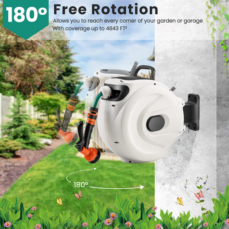 Load image into Gallery viewer, Goplus Retractable Garden Hose Reel, 1/2&quot; x 52.5 FT Wall Mounted Hose Reel with Auto Rewind - GoplusUS
