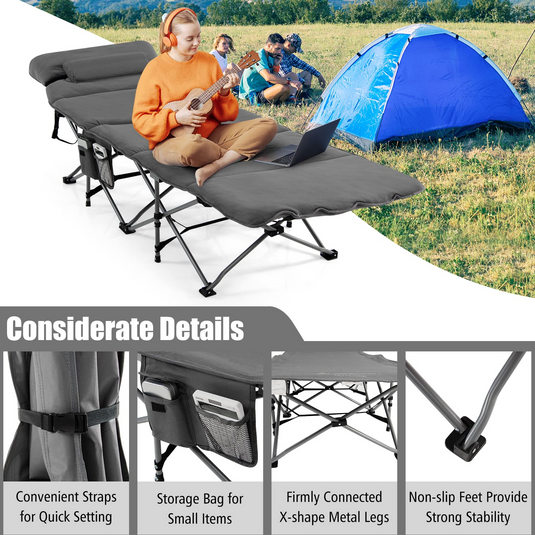 Goplus Camping Cot, Folding Camping Cot with Mattress, Pillow - GoplusUS
