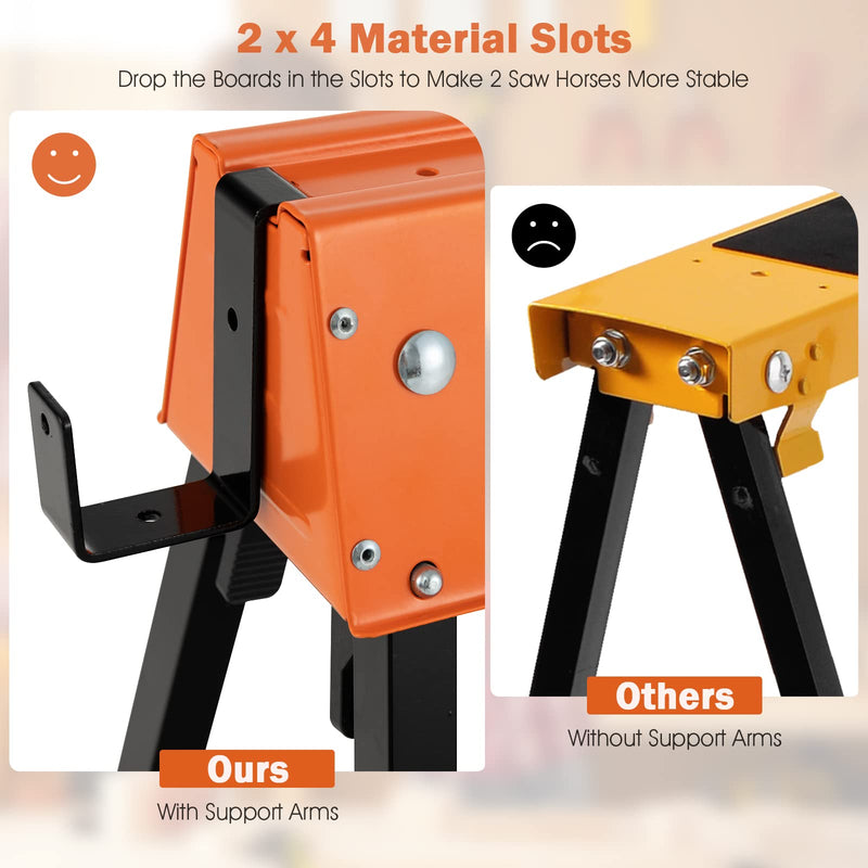 Load image into Gallery viewer, Goplus Folding Sawhorses Twin Pack, Portable Saw Horses with 2x4 Support Arms, 1322 LB Capacity

