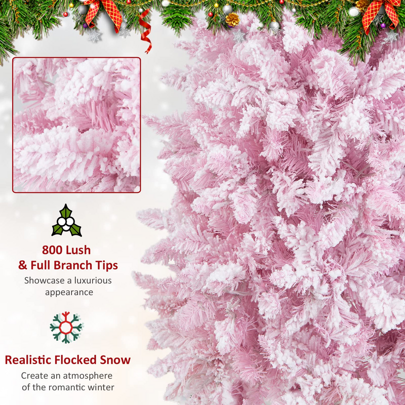Load image into Gallery viewer, Goplus 7ft Pre-Lit Pencil Christmas Tree, Snow Flocked Artificial Slim Tree with 800 Branch Tips - GoplusUS

