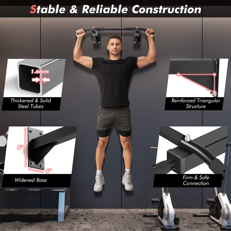 Load image into Gallery viewer, Goplus Wall Mounted Pull Up Bar, Steel Chin Up Bar w/ 3 Grip Positions, Multifunctional Pullup Bar for Indoor Home Gym Strength Training Full Body Workout Fitness - GoplusUS
