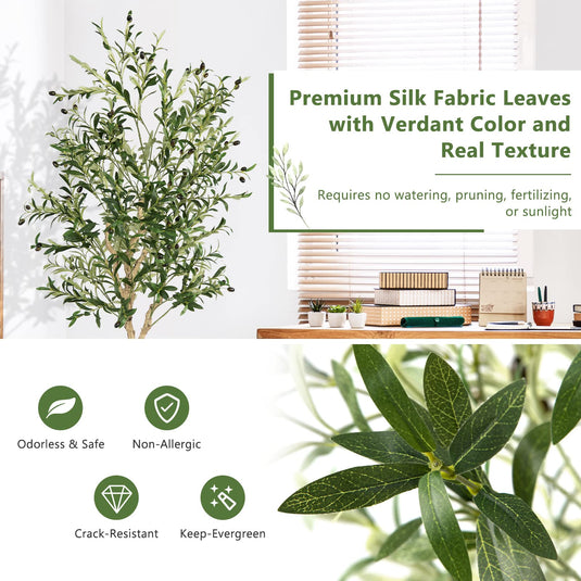 Goplus 6ft Artificial Olive Tree, Tall Fake Potted Olive Silk Tree with Planter
