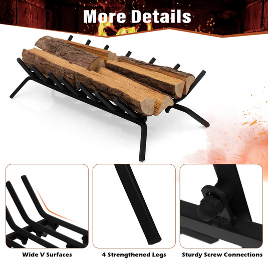 Goplus 31 Inch Fireplace Log Grate, Heavy Duty Steel Fireplace Log Holder with 3/4 Wide Solid Bars for Outdoor Kindling Tools Pit - GoplusUS