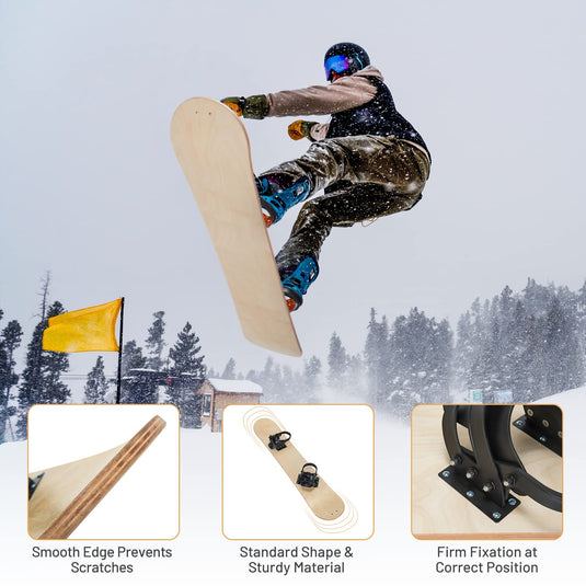 Wood Snowboard, Sledding Board W/ Adjustable Step-in Bindings, Contoured Foot Deck