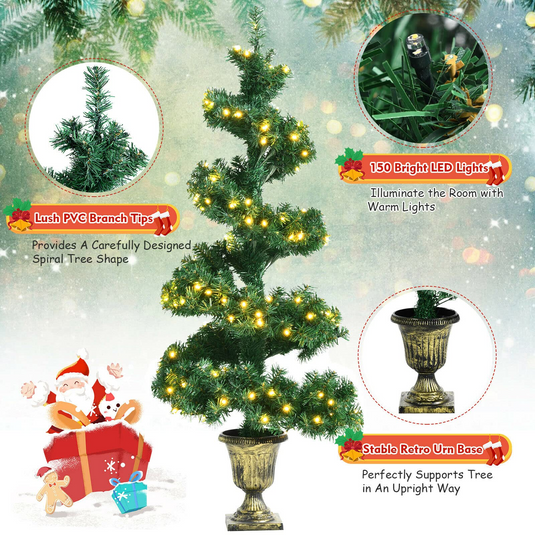 Goplus 4ft Pre-Lit Christmas Tree for Entrances, 2 Pack Artificial Spiral Topiary Tree with 150 LED Lights - GoplusUS
