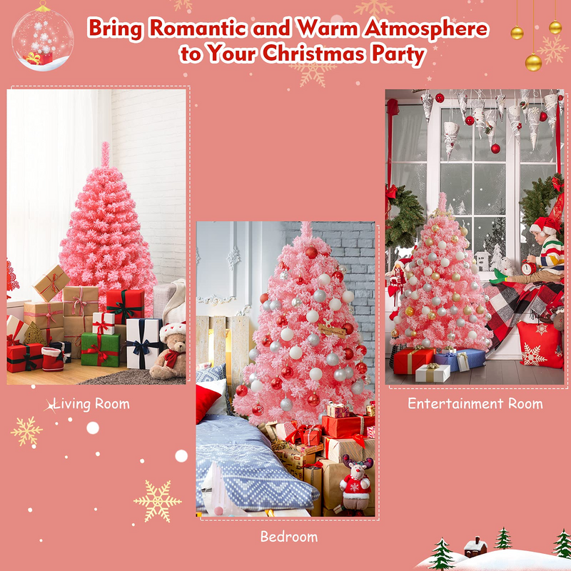 Load image into Gallery viewer, Goplus 4.5ft Pink Artificial Christmas Tree, Unlit Hinged Snow Flocked Xmas Tree w/ 348 PVC Branch Tips &amp; Metal Stand - GoplusUS
