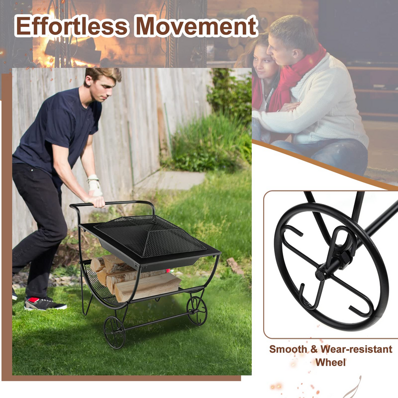 Load image into Gallery viewer, Goplus Outdoor Fire Pit with Wheels, 27.5&quot; Small Bonfire Pit with Spark Screen - GoplusUS
