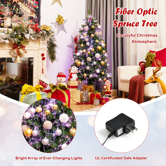 Goplus Fiber Optic Artificial Christmas Tree, Pre-lit Premium Spruce Tree with Solid Metal Stand - GoplusUS