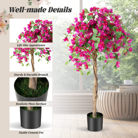 Goplus 4.5FT Bougainvillea Artificial Tree, Fake Potted Plant w/ 312 Flowers - GoplusUS