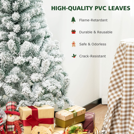 Goplus 4.5 FT Pre-Lit Snow Flocked Christmas Tree, Artificial Hinged Xmas Tree W/ 150 LED Lights - GoplusUS