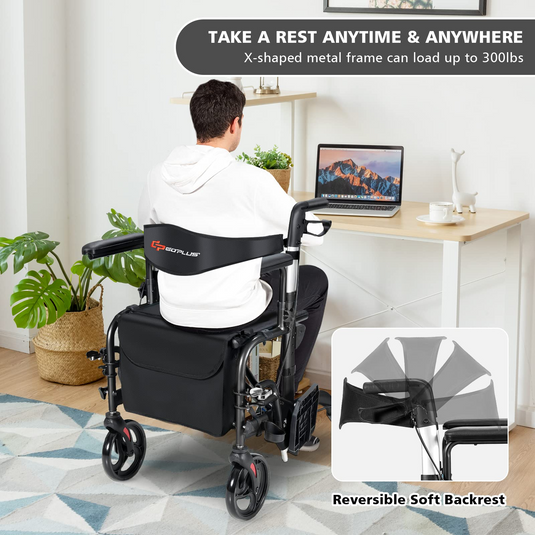 Goplus 2 in 1 Folding Rollator Walker, 4 Wheel Medical Walker with Seat - GoplusUS