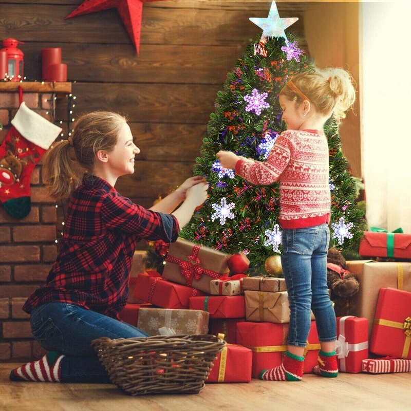 Load image into Gallery viewer, Artificial Pre-Lit Christmas Tree Fiber Optic Tree with Metal Stand, Xmas Tree for Holiday Decor - GoplusUS
