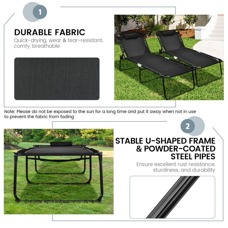 Load image into Gallery viewer, Goplus Beach Lounge Chair, Folding Chaise Lounger with Detachable Pillow &amp; Adjustable 4-Level Backrest &amp; 2-Level Footrest - GoplusUS
