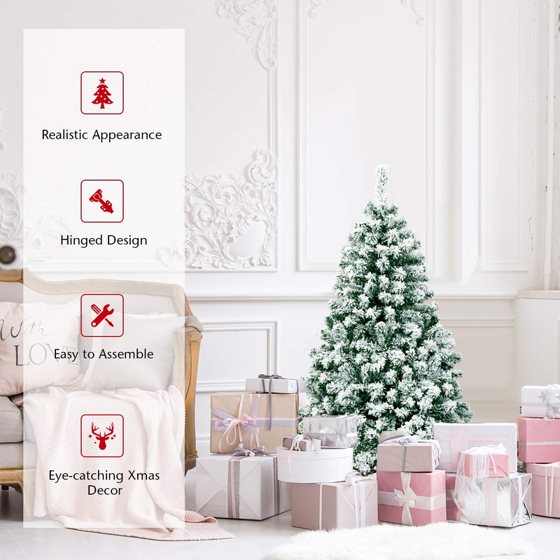 Load image into Gallery viewer, Goplus 4.5ft / 6 ft / 7.5ft Artificial Snow Flocked Christmas Tree, Pre-Lit Snowy Hinged Xmas Tree with Led Lights and Metal Stand - GoplusUS
