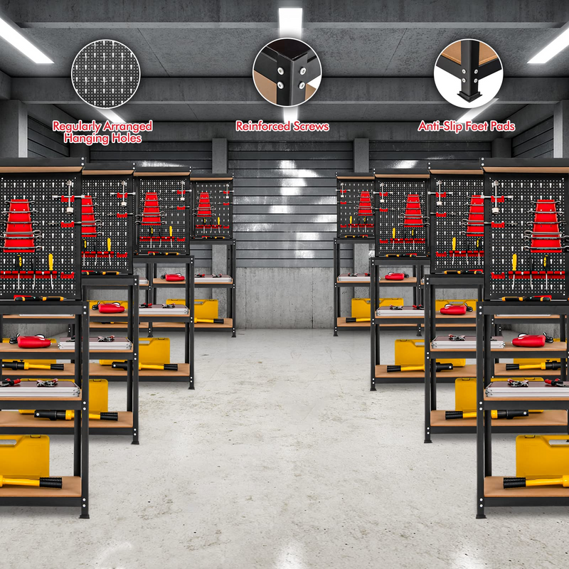 Load image into Gallery viewer, Goplus Workbench with Pegboard, Heavy-Duty Steel Tool Table with 2 Open Shelves, 13 Hanging Accessories Included - GoplusUS
