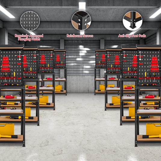 Goplus Workbench with Pegboard, Heavy-Duty Steel Tool Table with 2 Open Shelves, 13 Hanging Accessories Included - GoplusUS