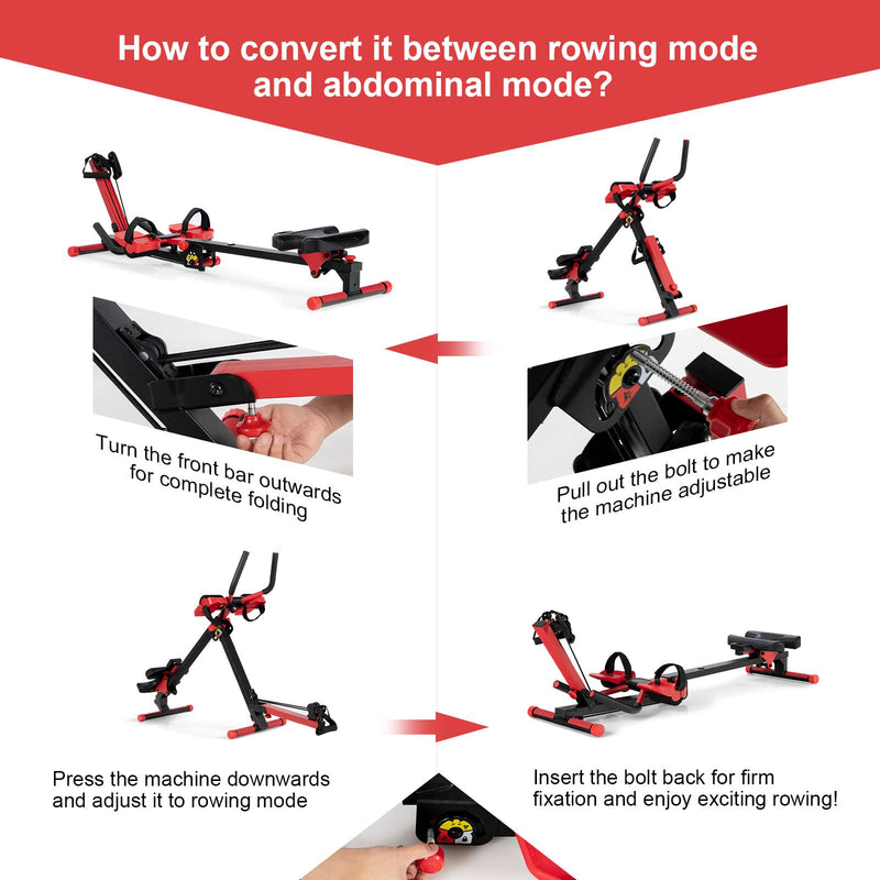 Load image into Gallery viewer, 4 in 1 Folding Rowing Machine, AB Crunch Workout Machine w/3-Level Angle &amp; Adjustable Tension - GoplusUS
