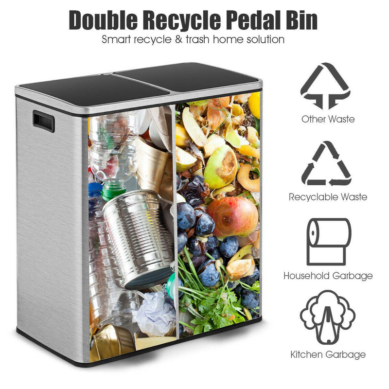 Load image into Gallery viewer, Goplus Dual Trash Can, 60 Liter (2x30L)/ 16 Gallon Stainless Steel Step Trash Can - GoplusUS
