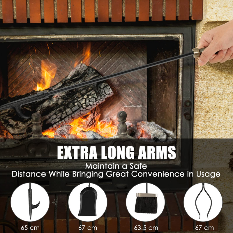 Load image into Gallery viewer, Goplus Fireplace Tool Set, Outdoor Modern Fireplace Tools with Poker, Shovel, Fire-Resistant Brush, Tong, Stand - GoplusUS
