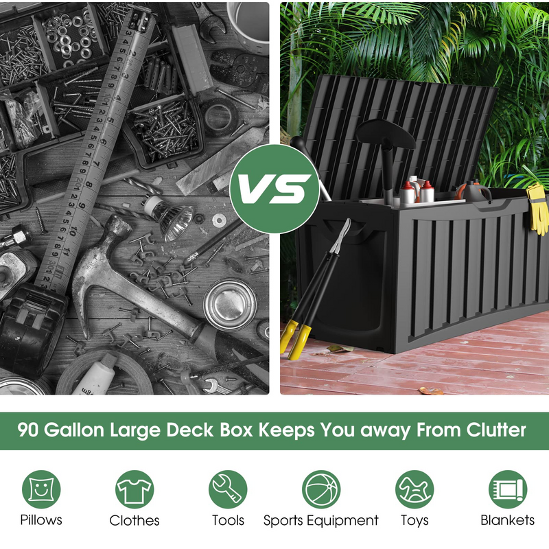 Load image into Gallery viewer, Goplus 90 Gallon Deck Box, Outdoor Resin Storage Box with Lockable Lid for for Cushions &amp; Patio Furniture - GoplusUS
