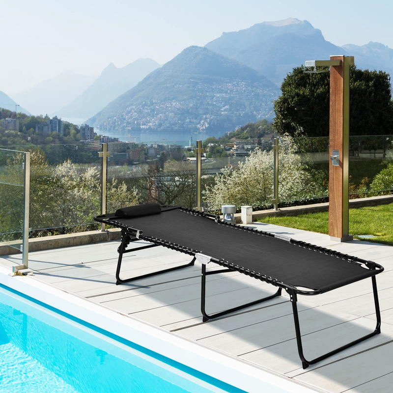 Load image into Gallery viewer, Goplus Beach Lounge Chair, Folding Chaise Lounger with Detachable Pillow &amp; Adjustable 4-Level Backrest &amp; 2-Level Footrest - GoplusUS
