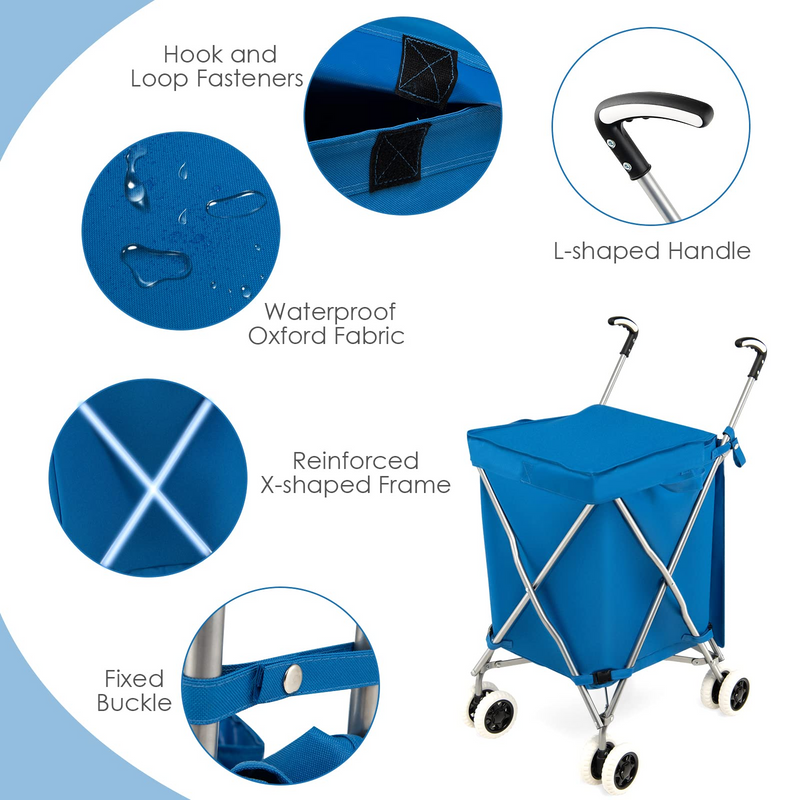 Load image into Gallery viewer, Goplus Folding Shopping Cart with Wheels, Grocery Cart with Removable Oxford Cloth Liner - GoplusUS
