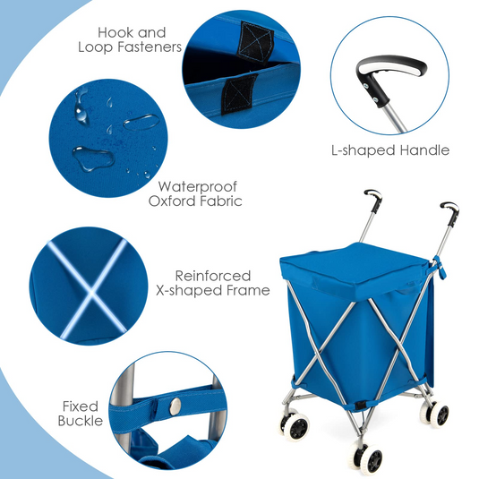 Goplus Folding Shopping Cart with Wheels, Grocery Cart with Removable Oxford Cloth Liner - GoplusUS