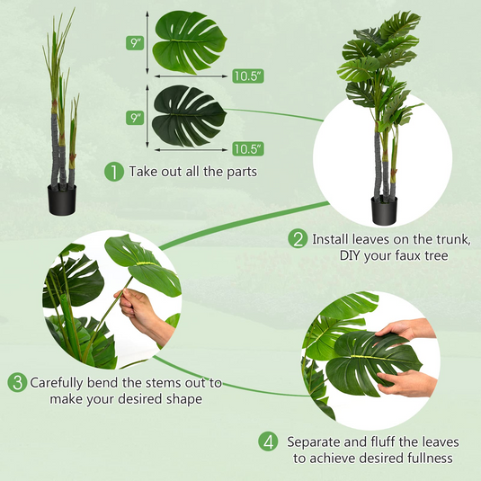 Goplus 4ft Artificial Monstera Deliciosa Plant, Fake Tropical Palm Tree with 20 Large Leaves - GoplusUS