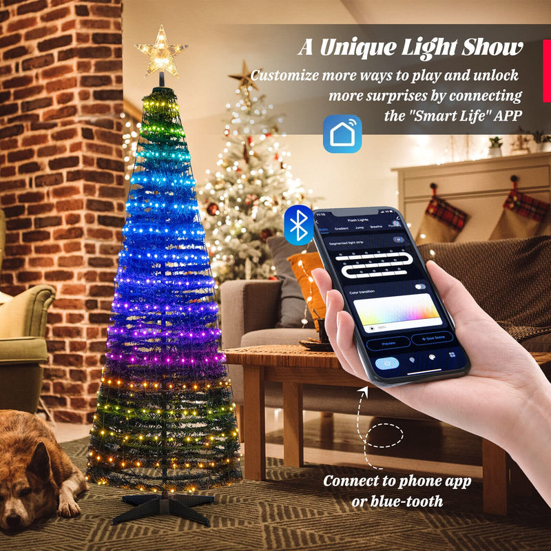 Load image into Gallery viewer, Goplus 6 FT Pop Up Christmas Tree, Pre-Lit Collapsible Xmas Tree with 282 RGB LED Lights
