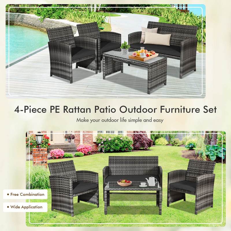 Load image into Gallery viewer, Goplus 4-Piece Rattan Patio Furniture Set, Wicker Rattan Furniture Set
